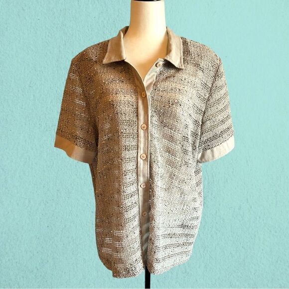Vintage short sleeve linen mesh button down shirt - Picture 5 of 11